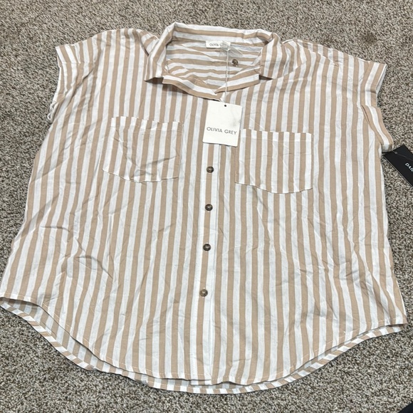 OLIVIA GREY Women's Marigold Stripe Shirt Size L - Picture 3 of 9